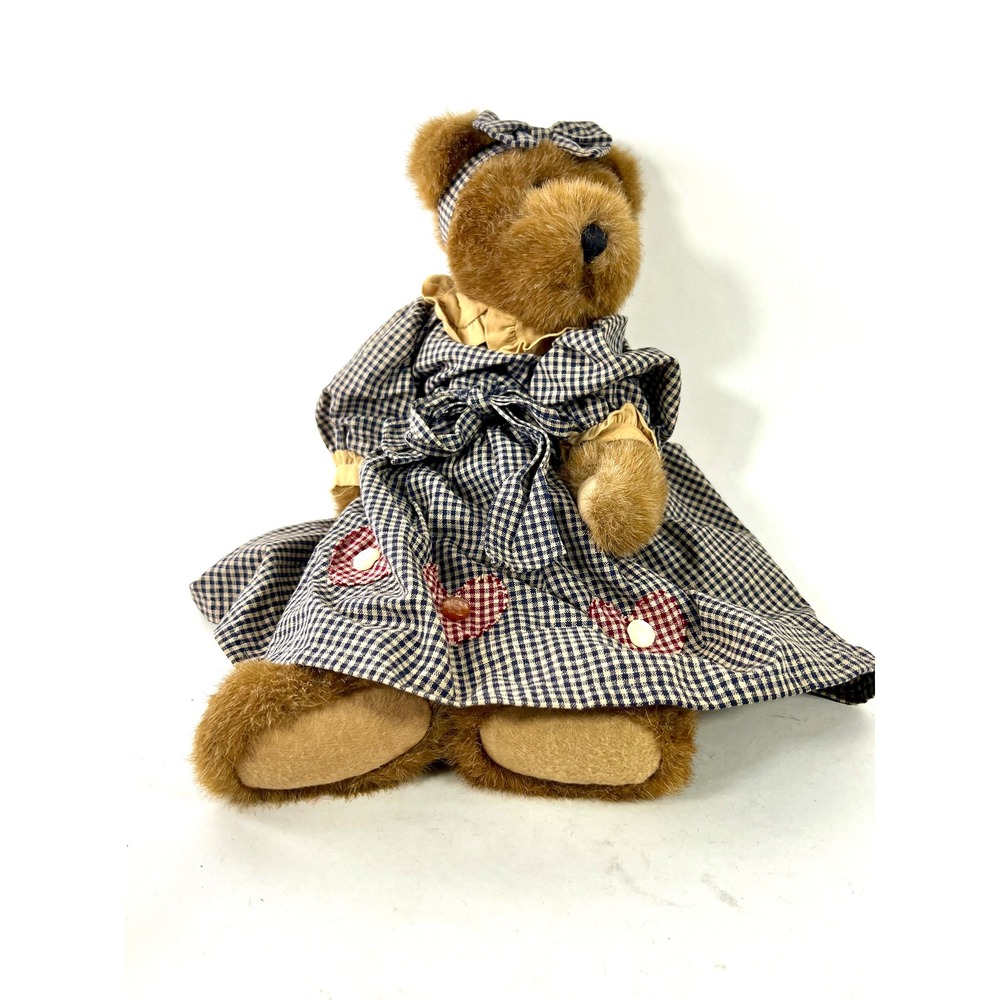 Boyds Collection J.B. Bean Series Teddy Bear Blue Gingham Dress Heart Patches